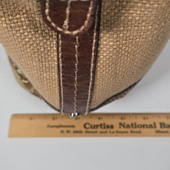 Fossil Shoulder Bag Natural Woven Fabric Paisley Leather Brown Beige Wooden Key - Picture 13 of 13